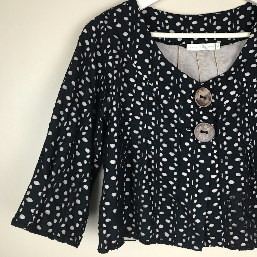 Anthropologie Black Eyelet Cropped Swing Jacket